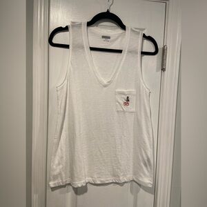 NWOT Madewell Size S White Cherry  Embroidered Pocket V Neck Cotton Tank Top